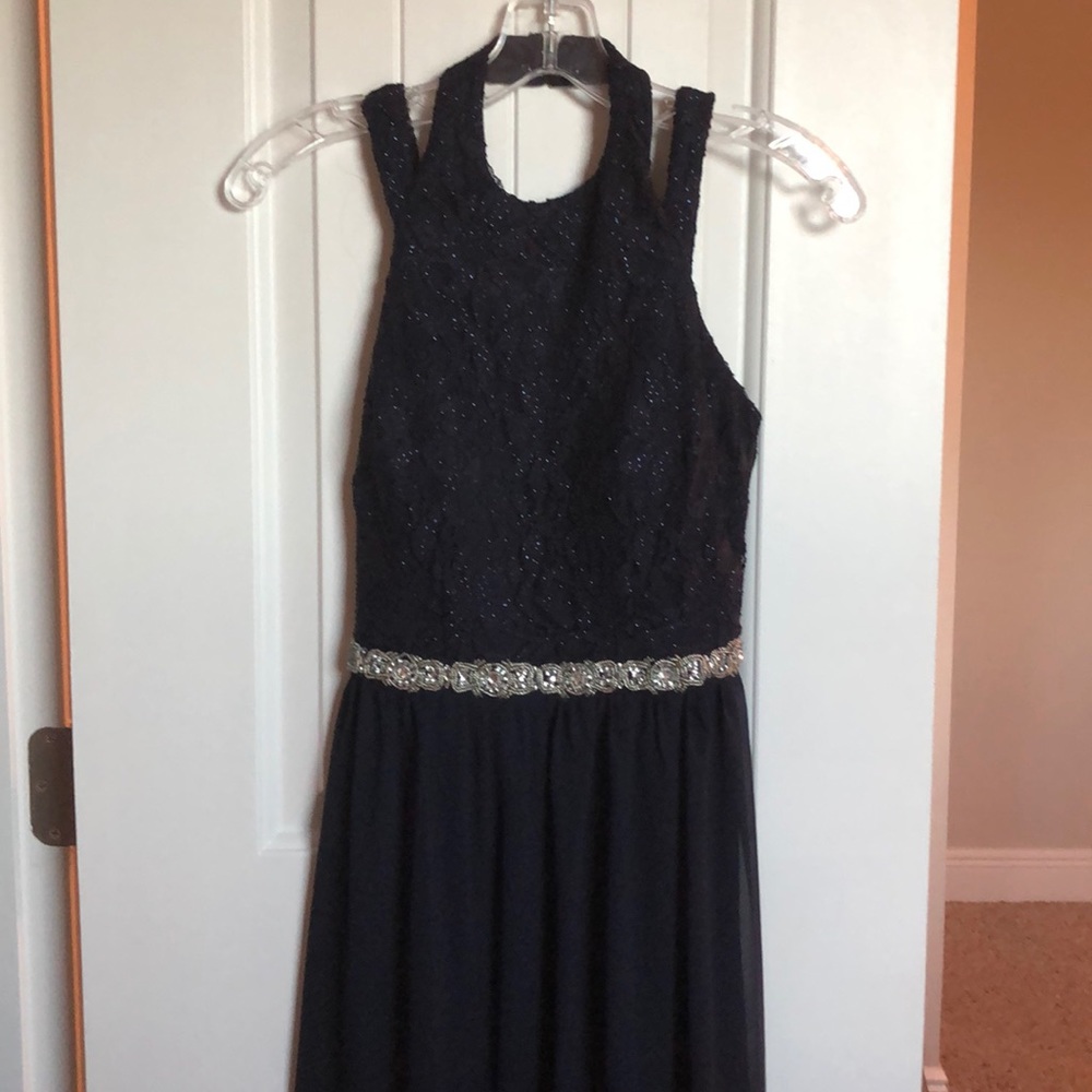 Long navy blue prom dress